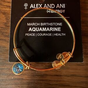 Alex and Ani Gold Bracelet with Aquamarine Charm